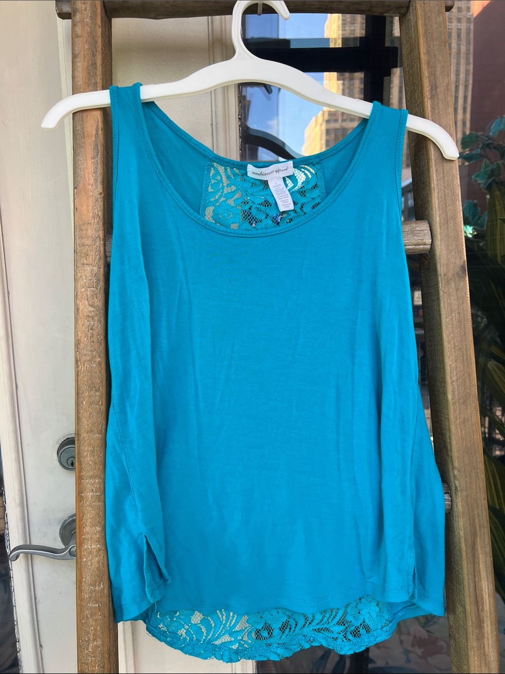 Ambiance Teal Lace-Trim Scoop Neck Tank